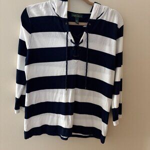 Lauren Ralph Lauren White and Navy Womans  Hodie, size Large!